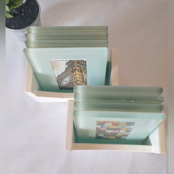 Glass Photo Coasters w/ Wooden Box - 2 Sets of 4 Coasters Each - Picture 3 of 9